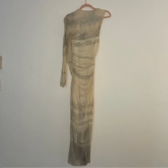 ZARA Ruched Mesh Tie-Dye One Shoulder Maxi Dress | Bodycon Fit | Size L - Picture 4 of 9